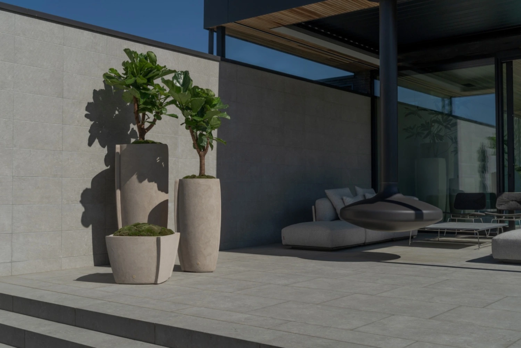 Potten buiten set combinatie met groene bladplanten