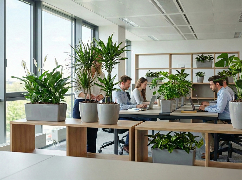 Kantoor vol met hydrocultuurplanten in plantenbakken